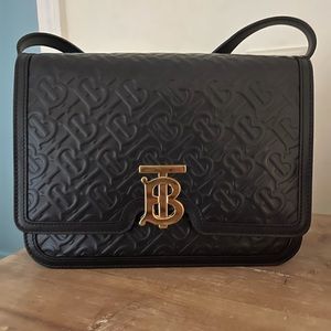 New Collection Never Worn Black Leather Burberry Monogram Crossbody with Tags